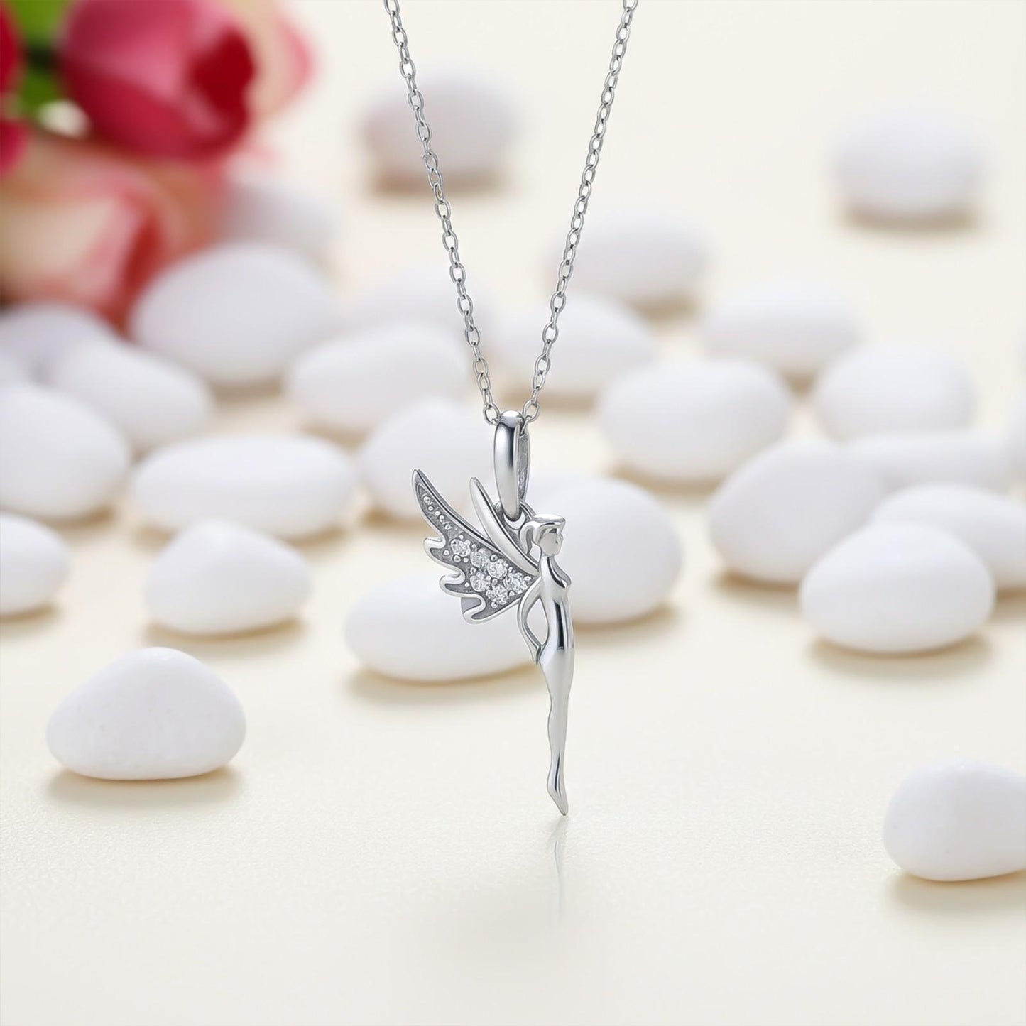 Sterling Silver CZ Flying Angel Fairy Charm Pendant