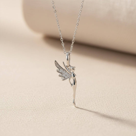 Sterling Silver CZ Flying Angel Fairy Charm Pendant