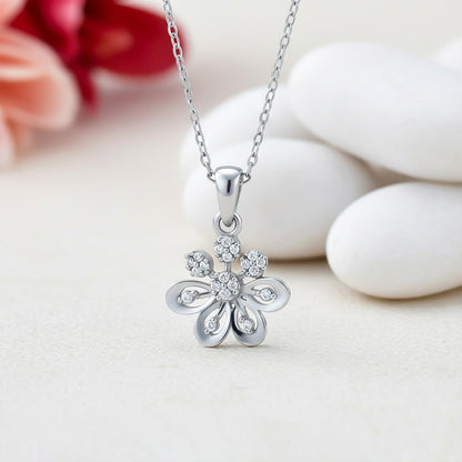 Sterling Silver CZ Floral Pendant