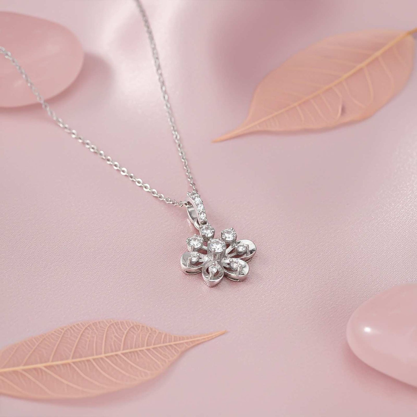 Sterling Silver CZ Floral Pendant