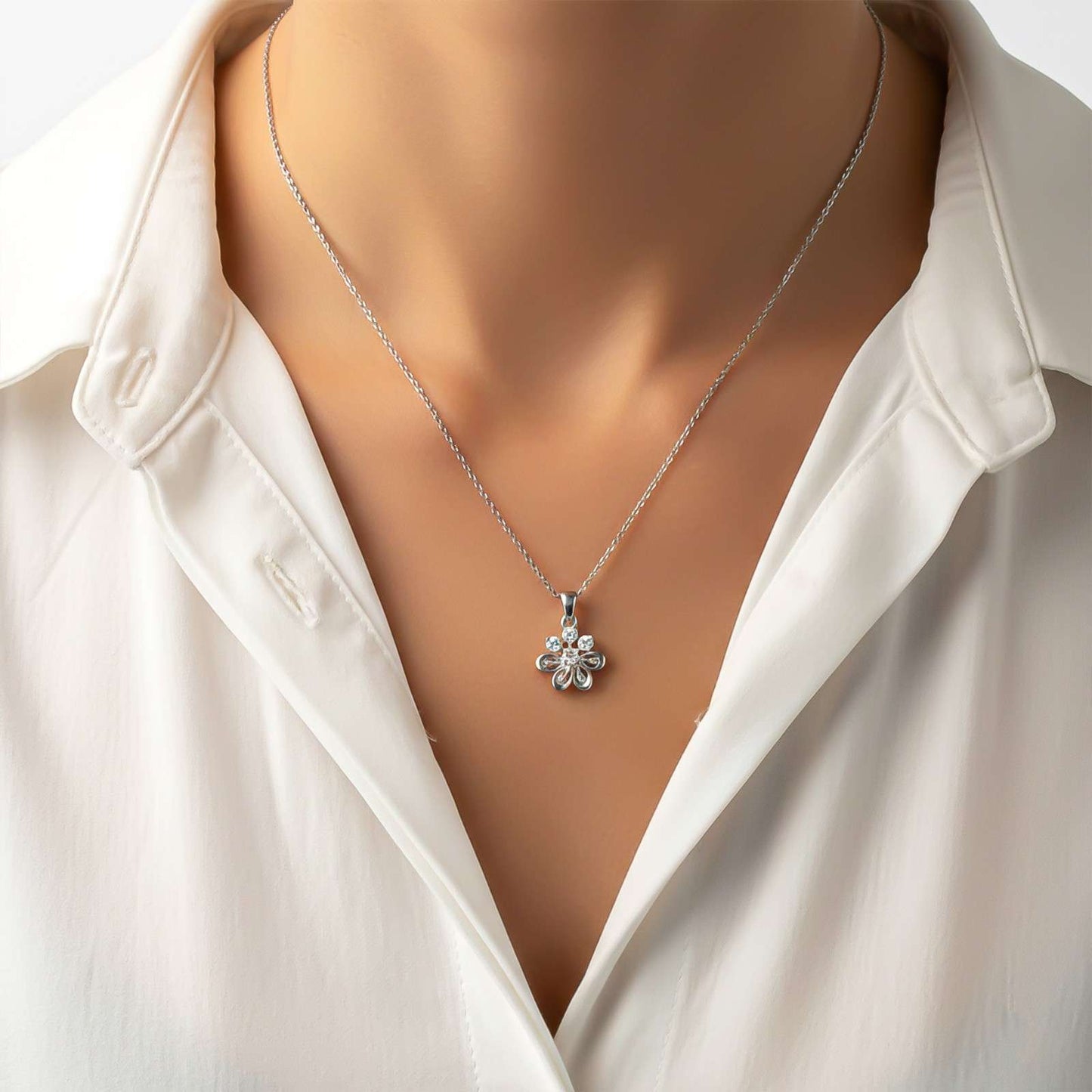 Sterling Silver CZ Floral Pendant