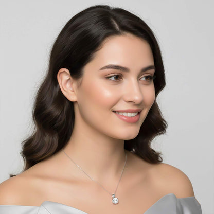 Silver Halo Cubic Zirconia Round Solitaire Pendant