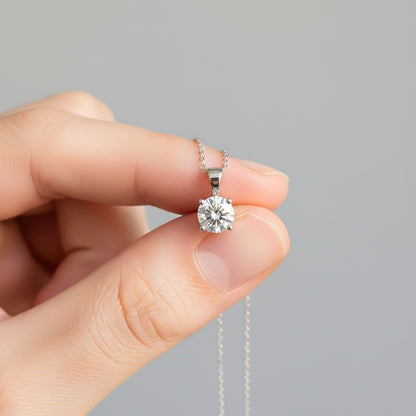 Silver Halo Cubic Zirconia Round Solitaire Pendant