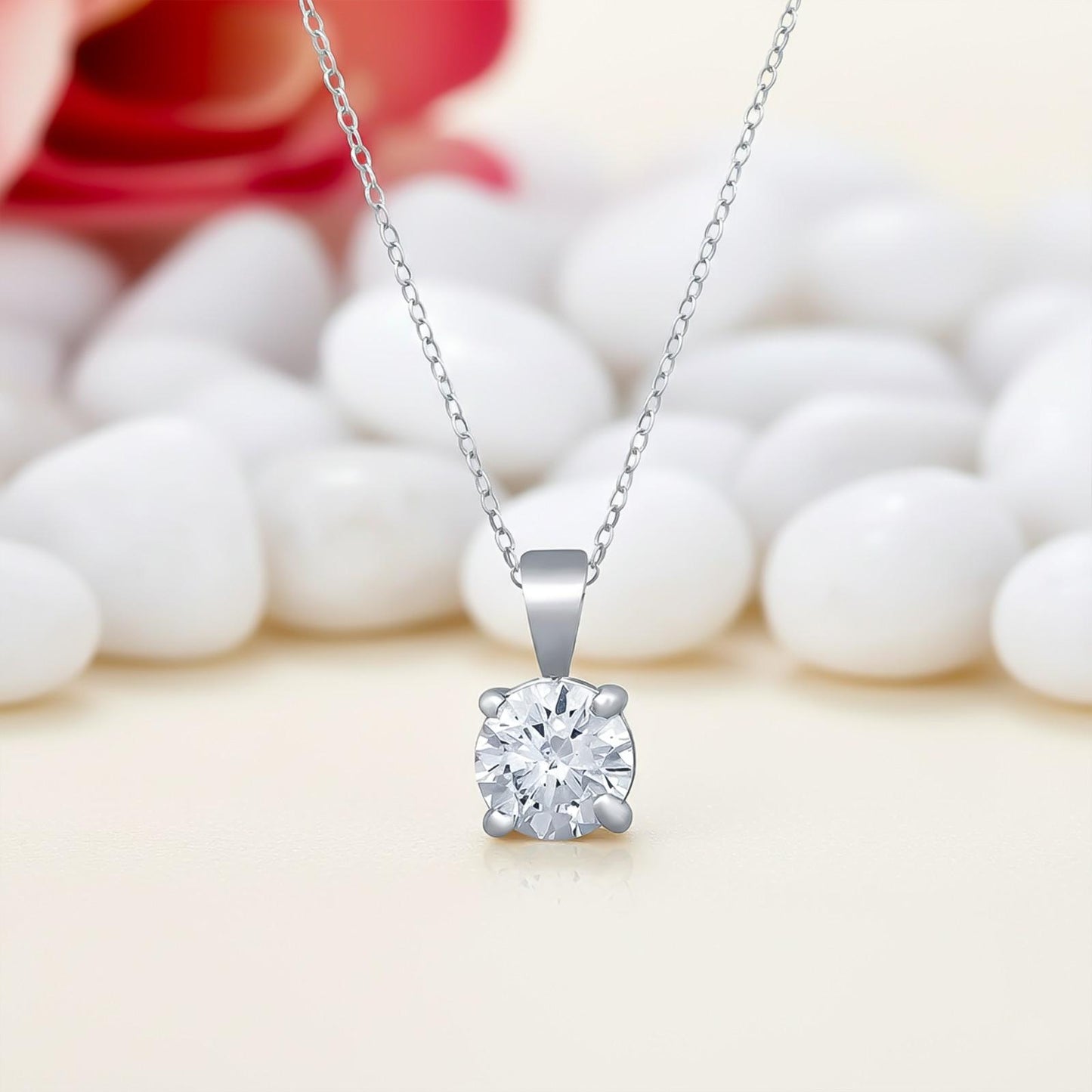 Silver Halo Cubic Zirconia Round Solitaire Pendant