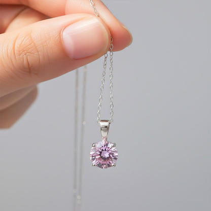 Silver Pink Sapphire Round Shape Pendant