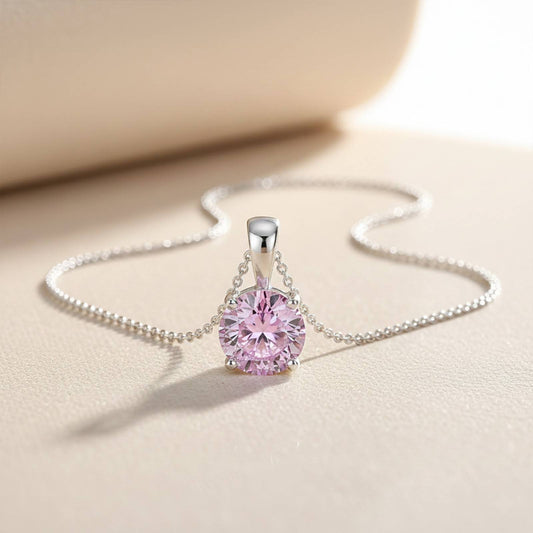 Silver Pink Sapphire Round Shape Pendant