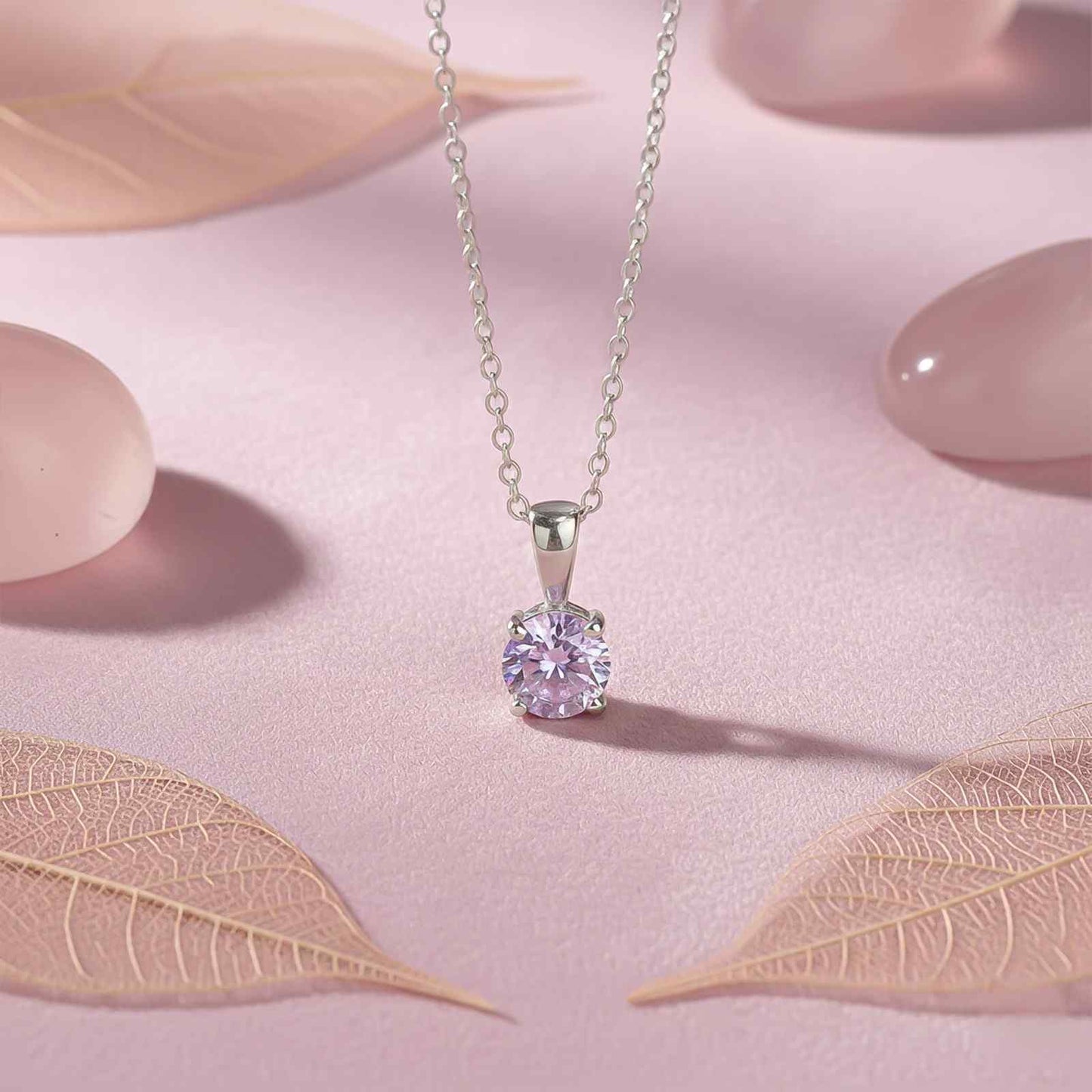 Silver Pink Sapphire Round Shape Pendant