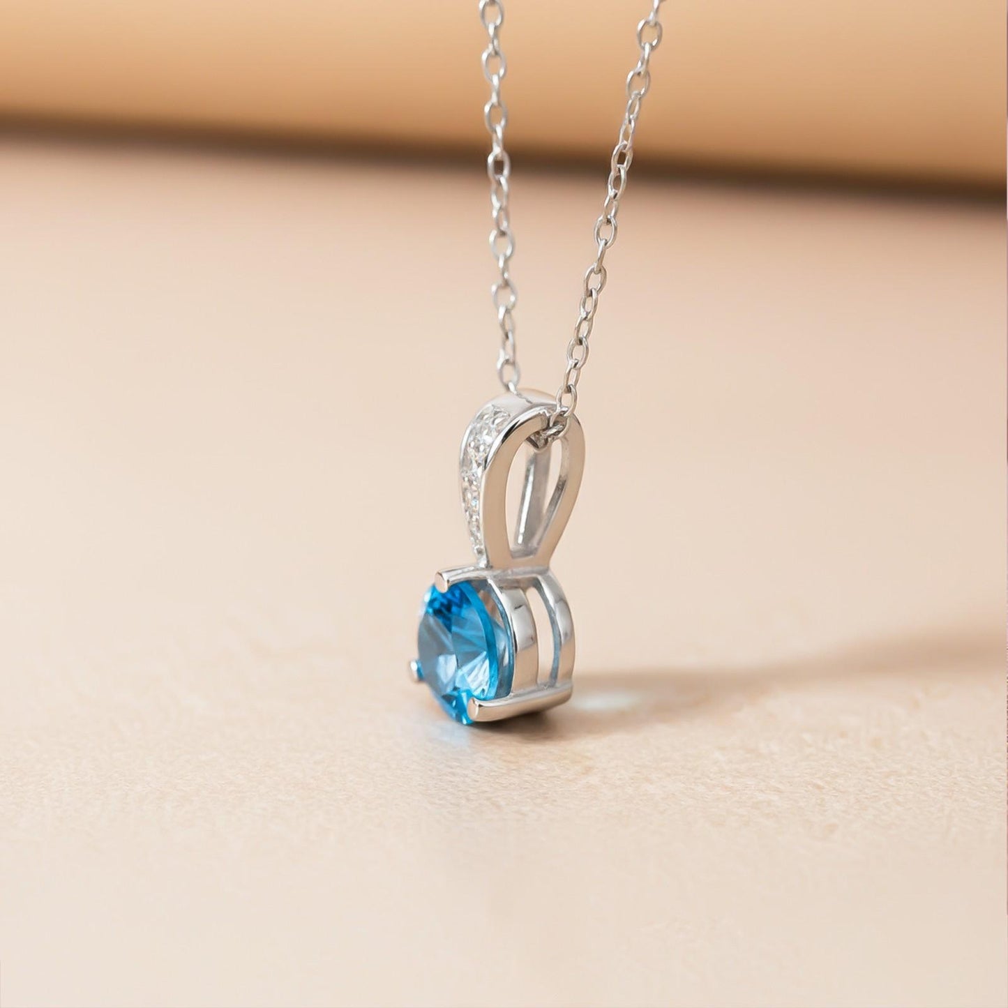 Silver Blue Topaz Solitaire Pendant