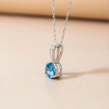 Silver Blue Topaz Solitaire Pendant