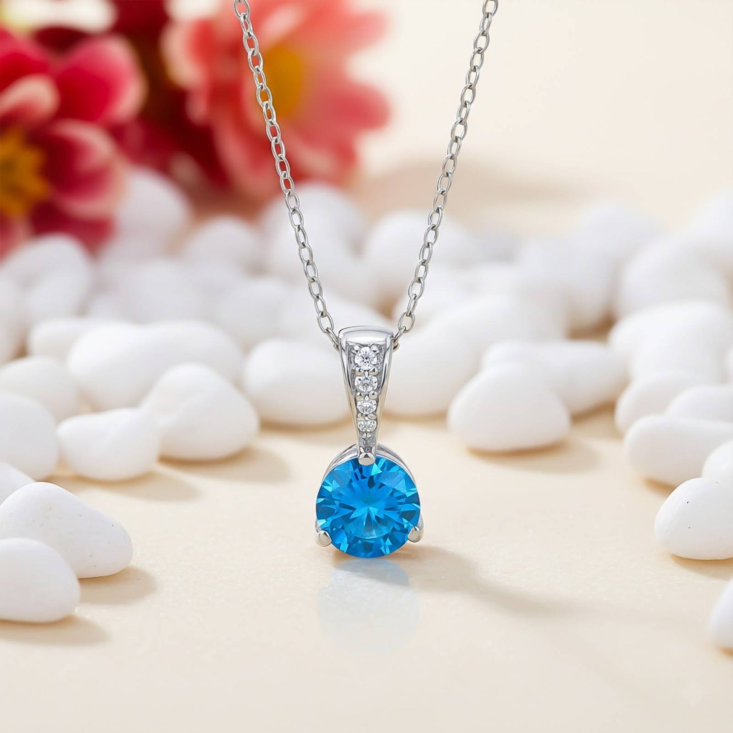 Silver Blue Topaz Solitaire Pendant