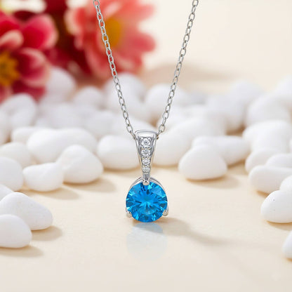 Silver Blue Topaz Solitaire Pendant