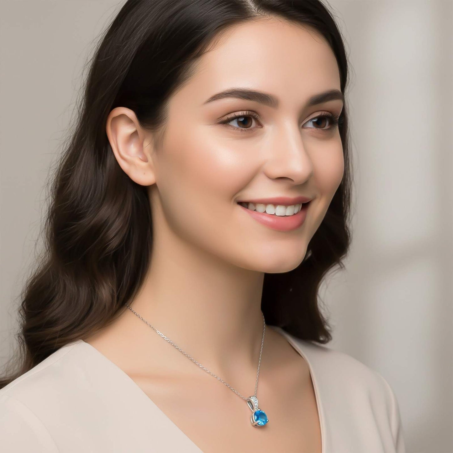 Silver Blue Topaz Solitaire Pendant