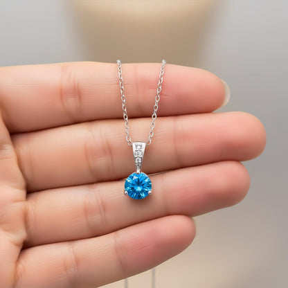 Silver Blue Topaz Solitaire Pendant
