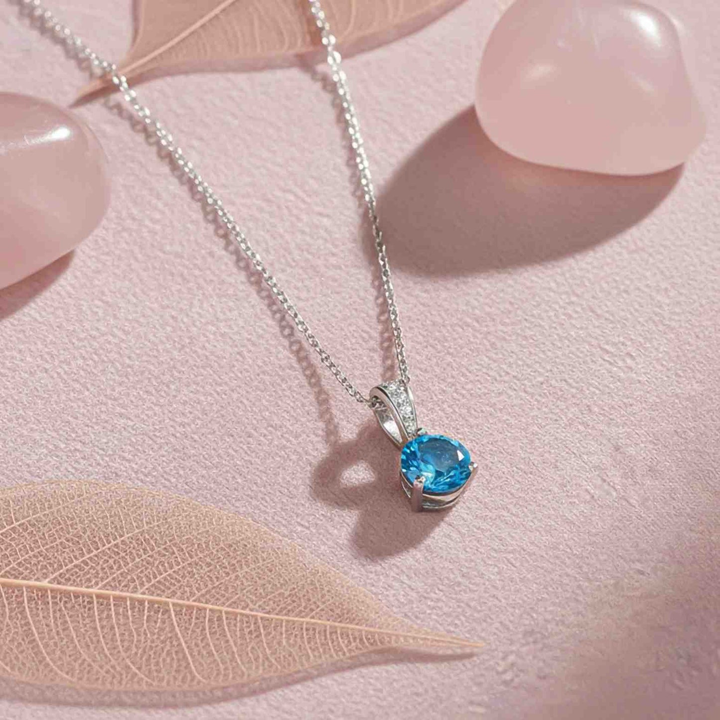 Silver Blue Topaz Solitaire Pendant