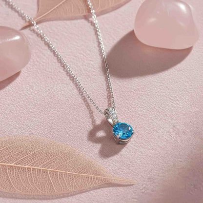 Silver Blue Topaz Solitaire Pendant