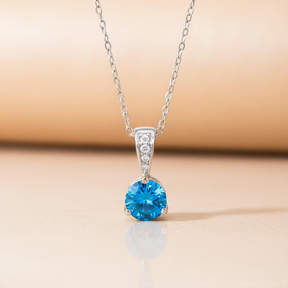 Silver Blue Topaz Solitaire Pendant