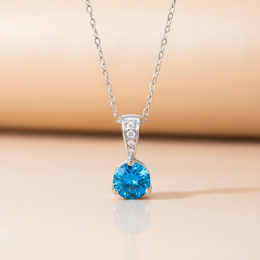 Silver Blue Topaz Solitaire Pendant