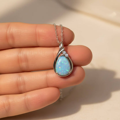 Silver Opal Multicolor Pear Solitaire Pendant