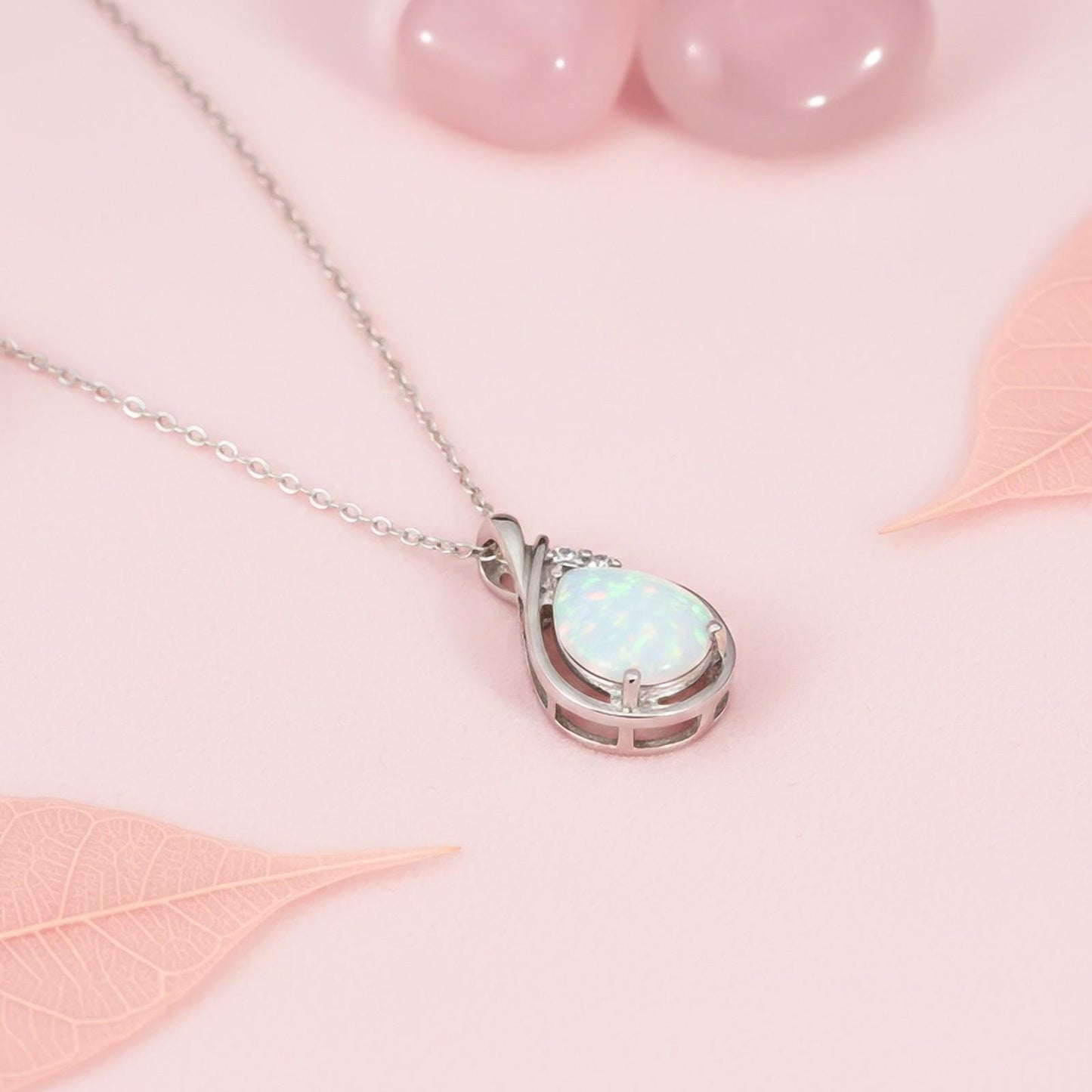 Silver Opal Multicolor Pear Solitaire Pendant