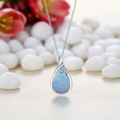 Silver Opal Multicolor Pear Solitaire Pendant
