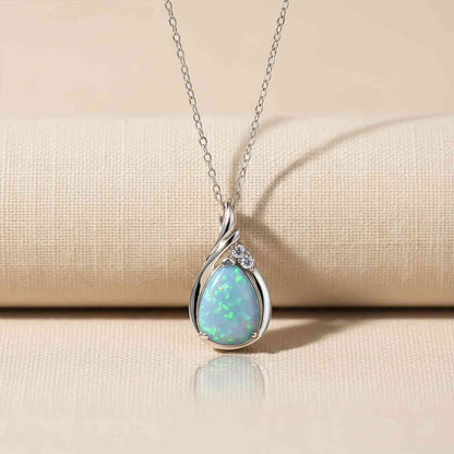 Silver Opal Multicolor Pear Solitaire Pendant