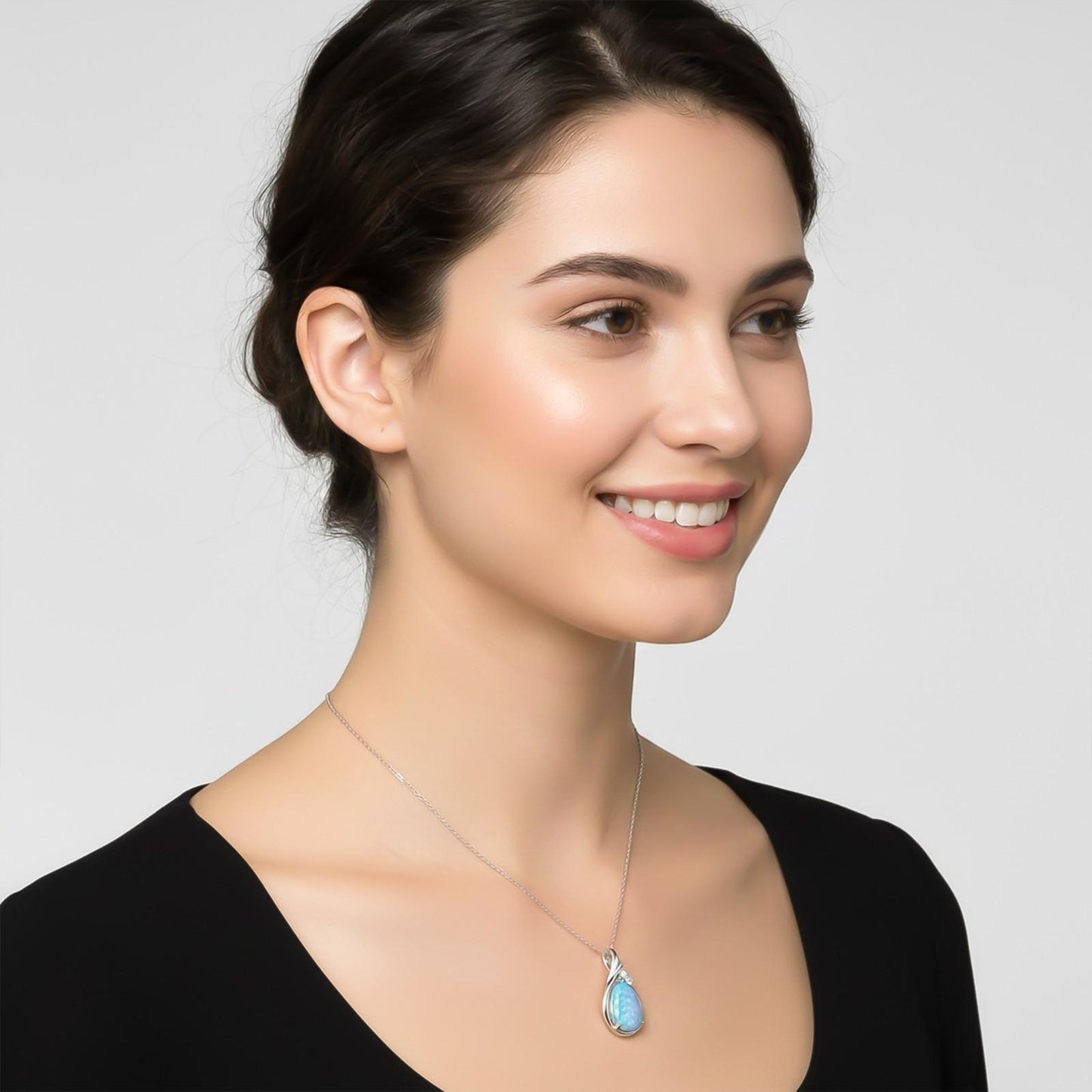 Silver Opal Multicolor Pear Solitaire Pendant