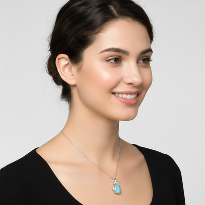 Silver Opal Multicolor Pear Solitaire Pendant