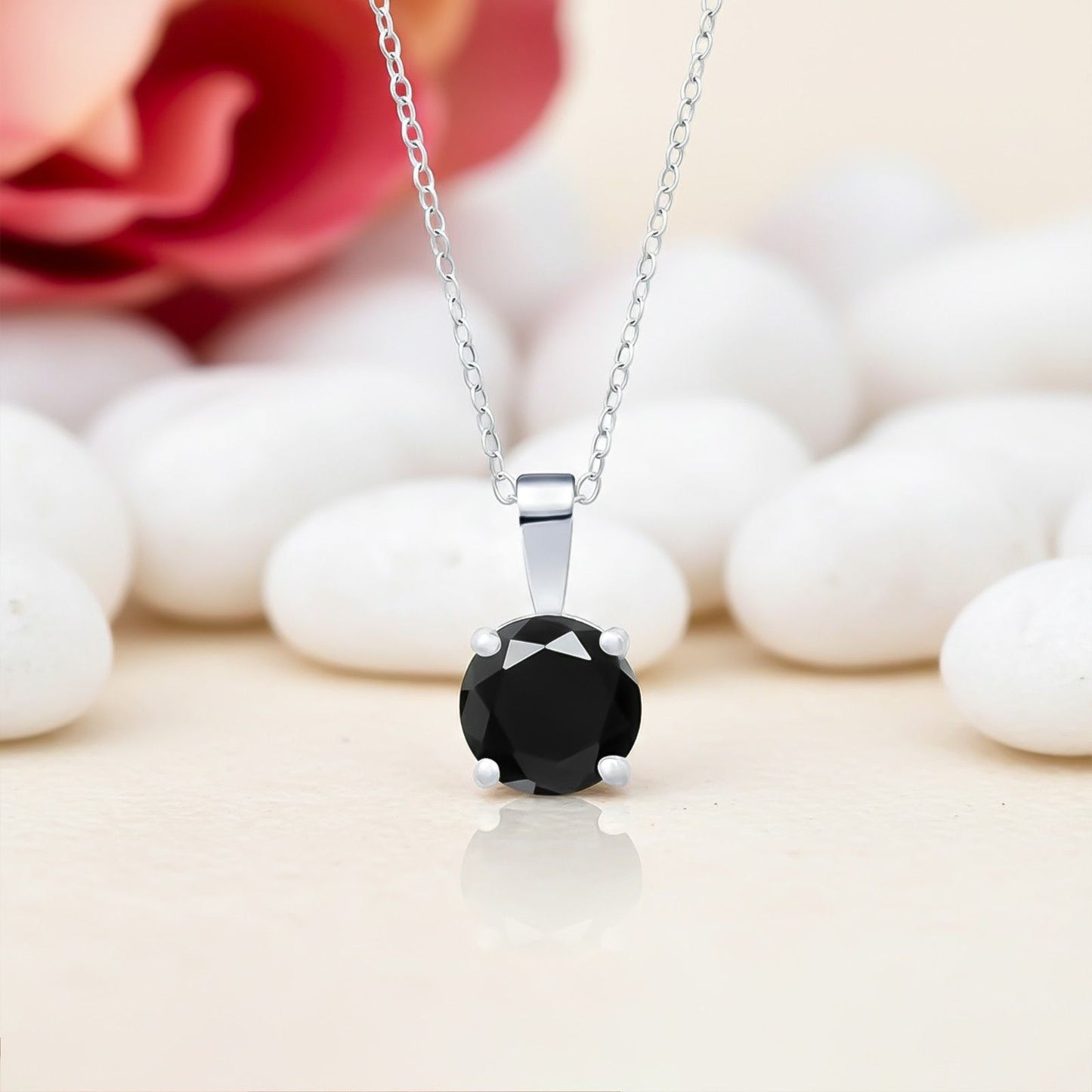 Silver Classic Round Black Diamond Solitaire Pendant