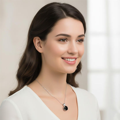Silver Classic Round Black Diamond Solitaire Pendant