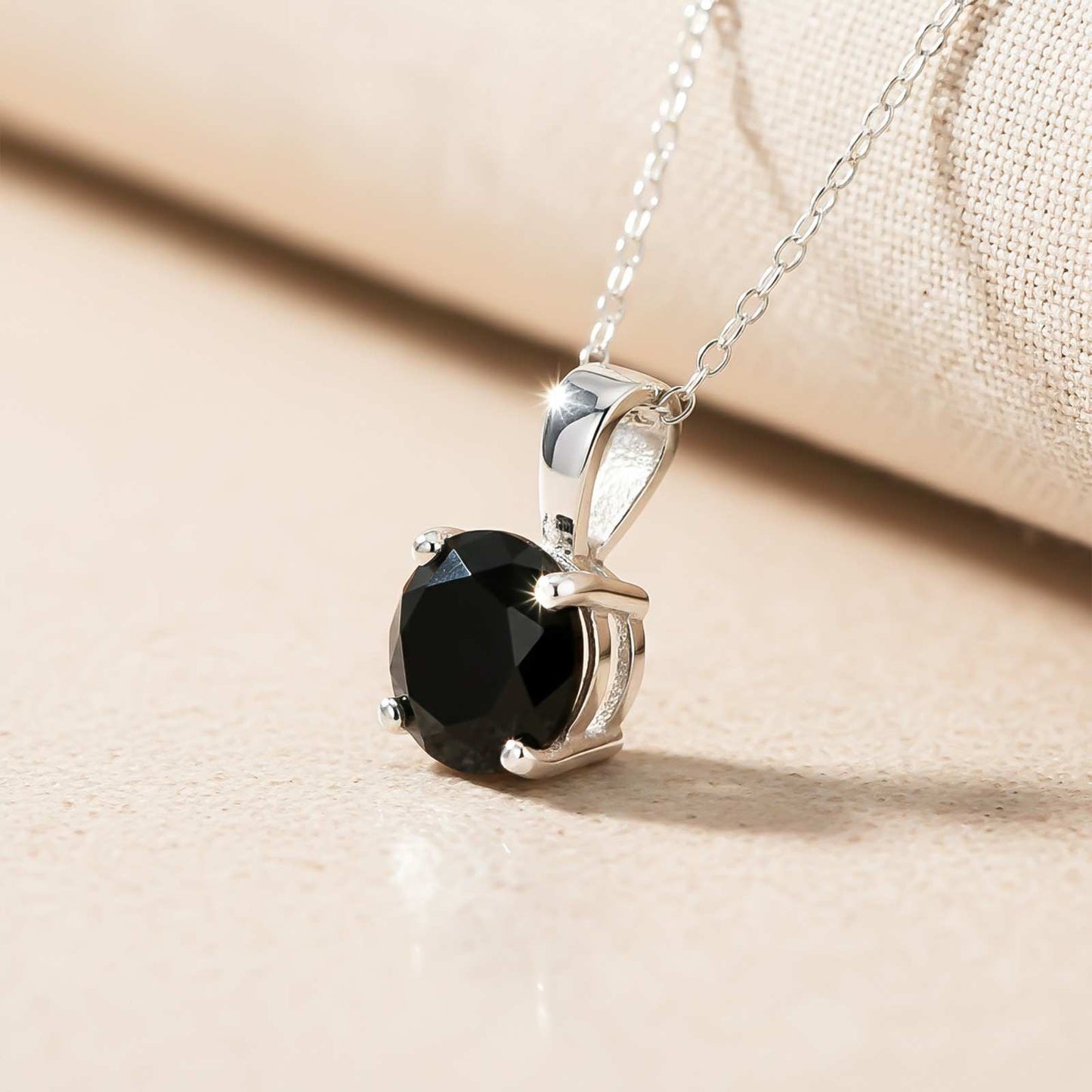 Silver Classic Round Black Diamond Solitaire Pendant