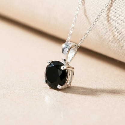Silver Classic Round Black Diamond Solitaire Pendant