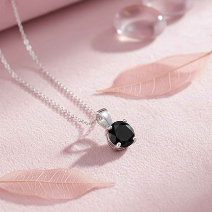 Silver Classic Round Black Diamond Solitaire Pendant