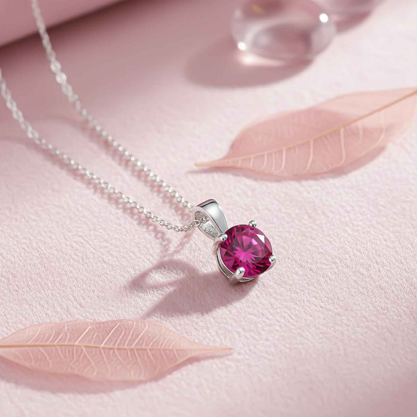 Silver Round Cut Pink Ruby Sterling Silver Pendant