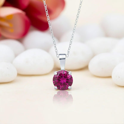 Silver Round Cut Pink Ruby Sterling Silver Pendant