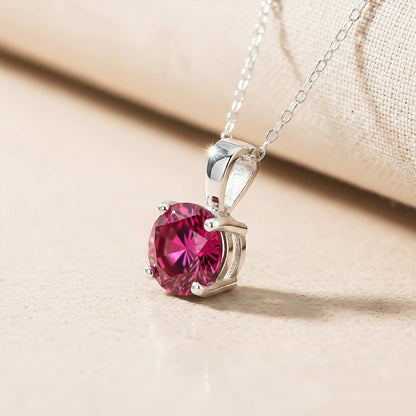 Silver Round Cut Pink Ruby Sterling Silver Pendant