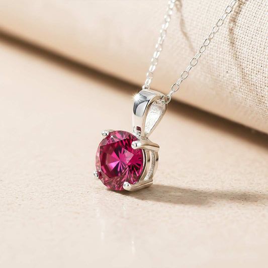 Silver Round Cut Pink Ruby Sterling Silver Pendant