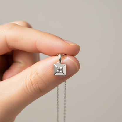 Silver Princess Cut Solitaire Diamond Pendant