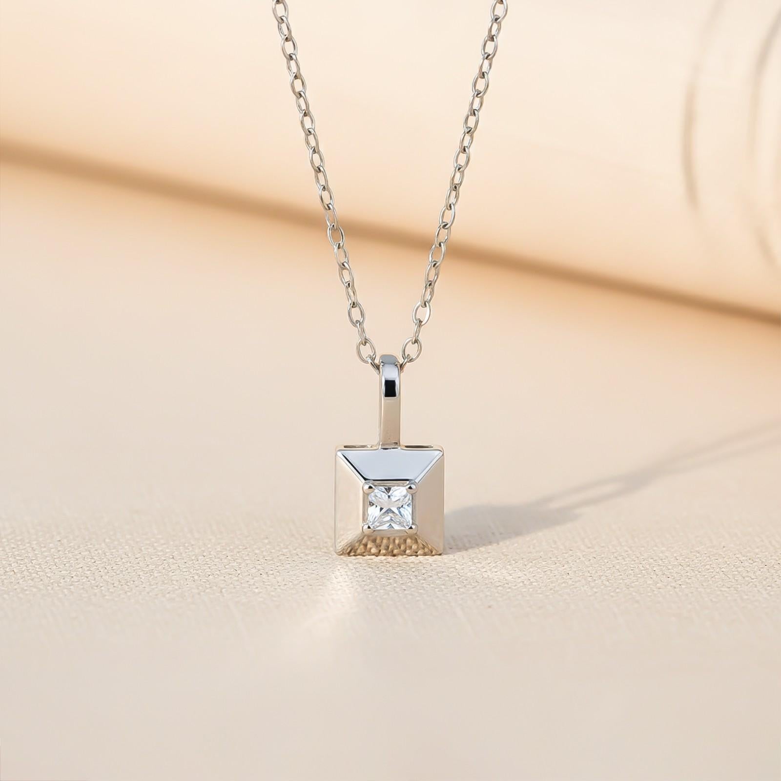 Silver Princess Cut Solitaire Diamond Pendant