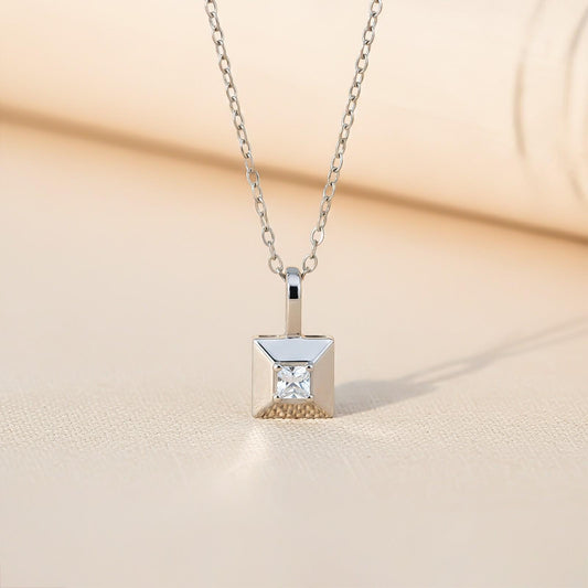Silver Princess Cut Solitaire Diamond Pendant