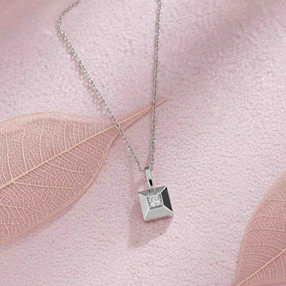 Silver Princess Cut Solitaire Diamond Pendant
