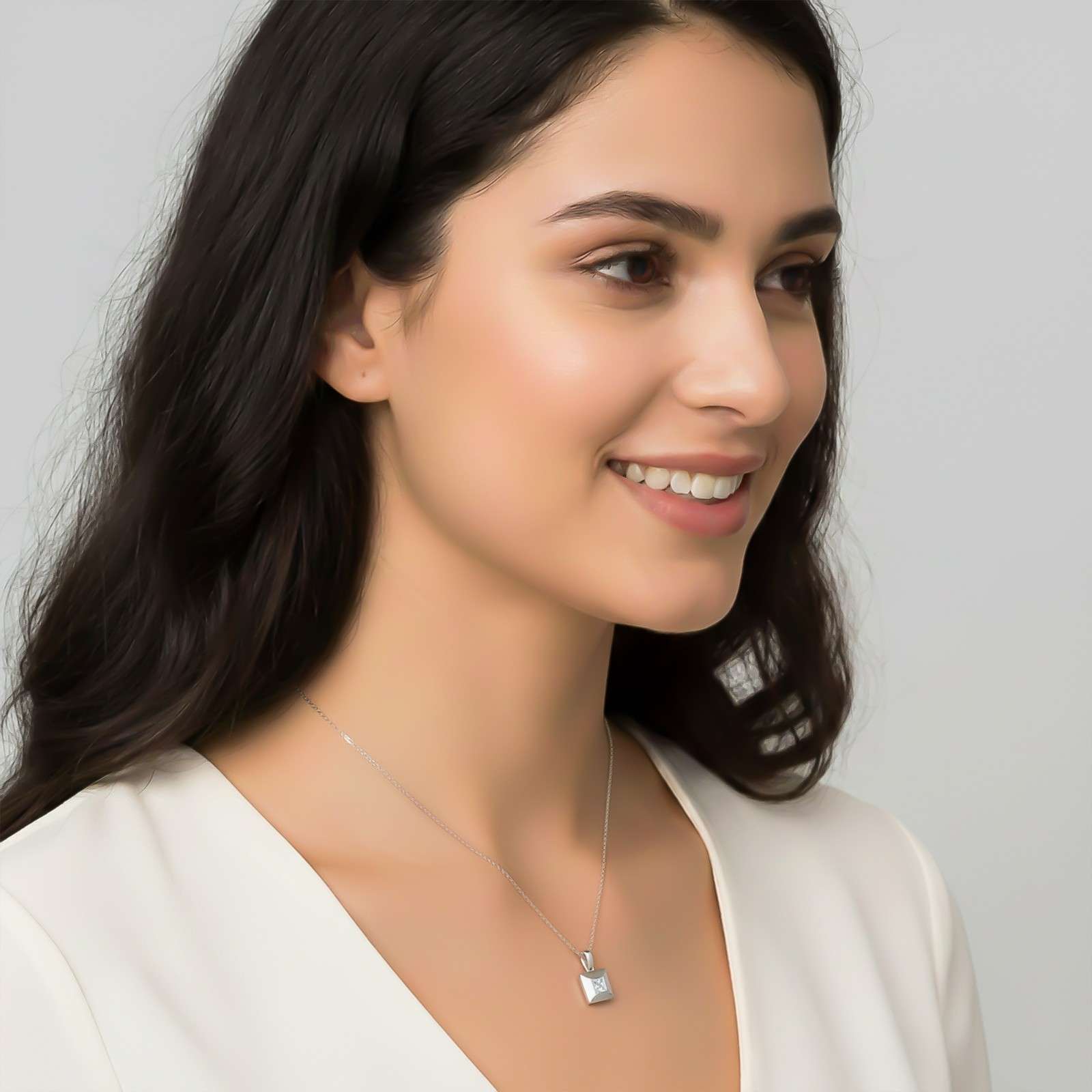 Silver Princess Cut Solitaire Diamond Pendant
