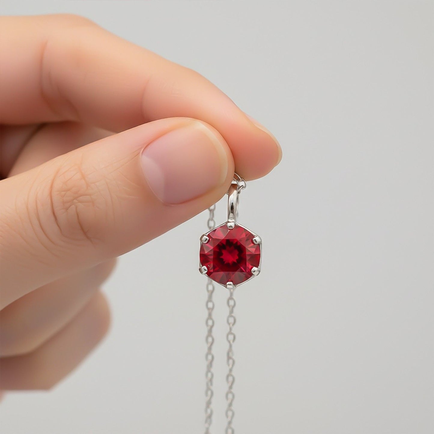 Silver Solitaire Red Ruby Pendant
