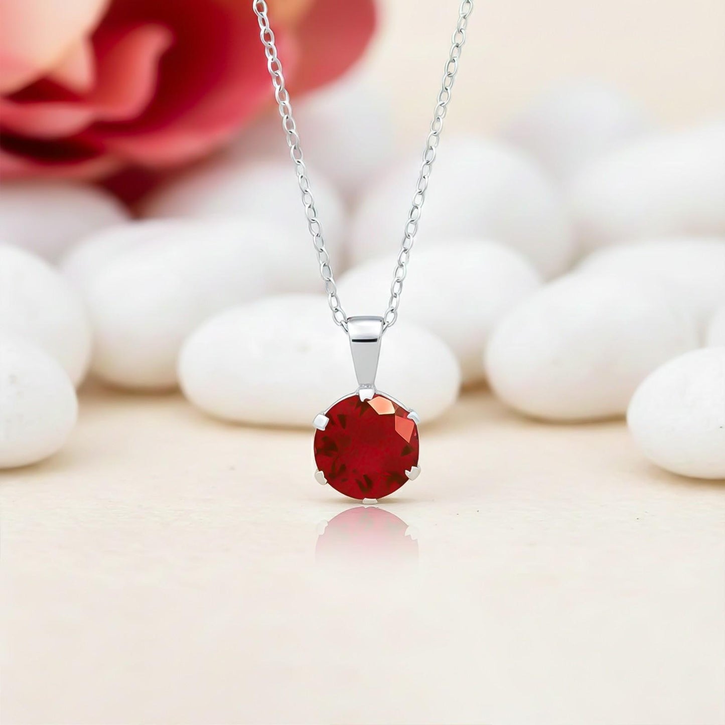 Silver Solitaire Red Ruby Pendant