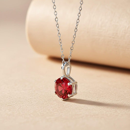 Silver Solitaire Red Ruby Pendant