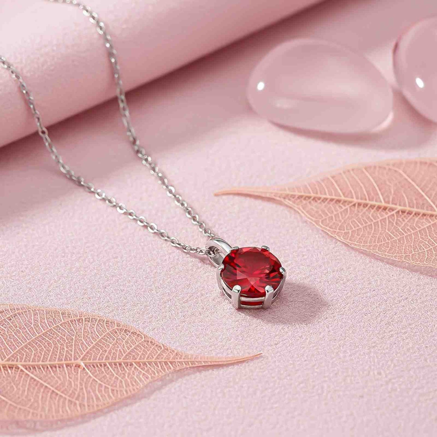 Silver Solitaire Red Ruby Pendant