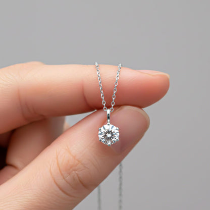 Silver Round CZ Solitaire Pendant