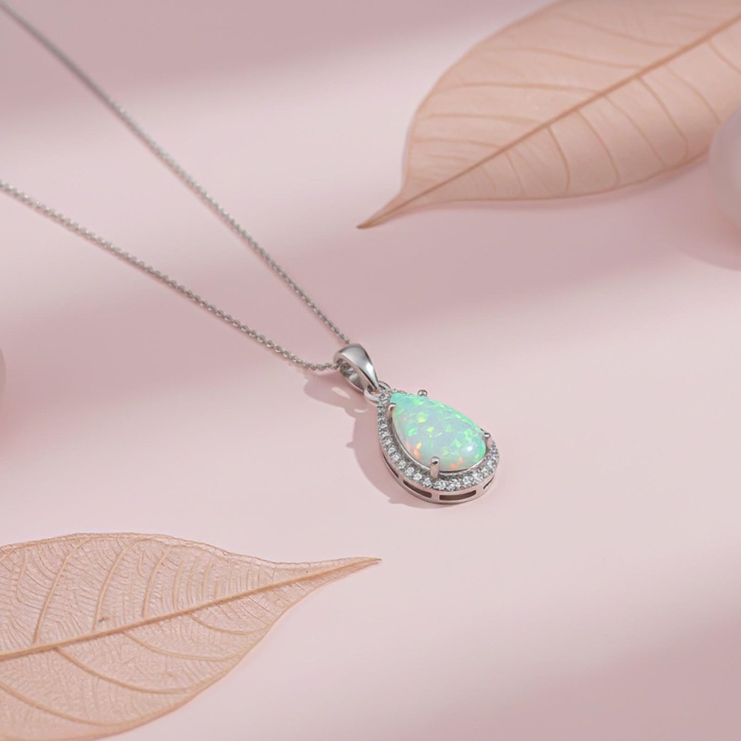 Sterling Silver White Opal Teardrop Pendant