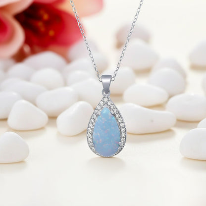 Sterling Silver White Opal Teardrop Pendant