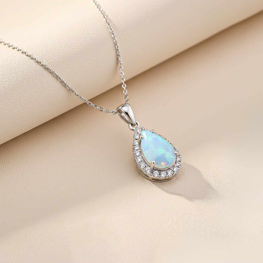 Sterling Silver White Opal Teardrop Pendant