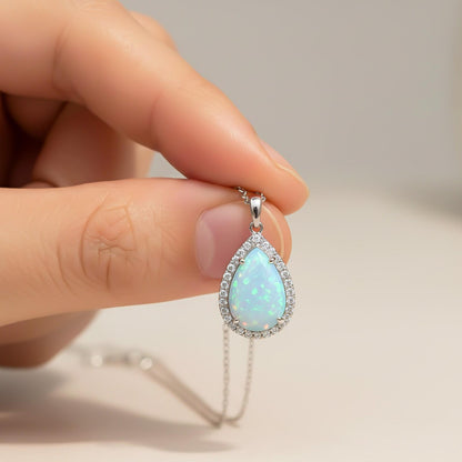Sterling Silver White Opal Teardrop Pendant